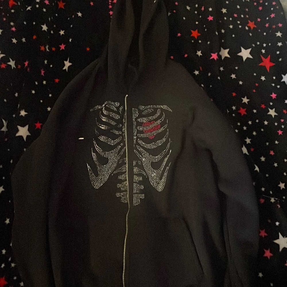 Rine stone zip up hoodie size large